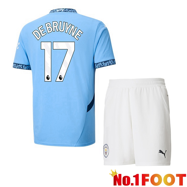 Manchester City (Kevin De Bruyne 17) Kids Home Soccer Jersey Blue 2024/2025