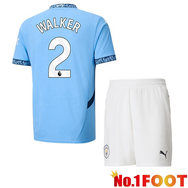 Manchester City (Kyle Walker 2) Kids Home Soccer Jersey Blue 2024/2025