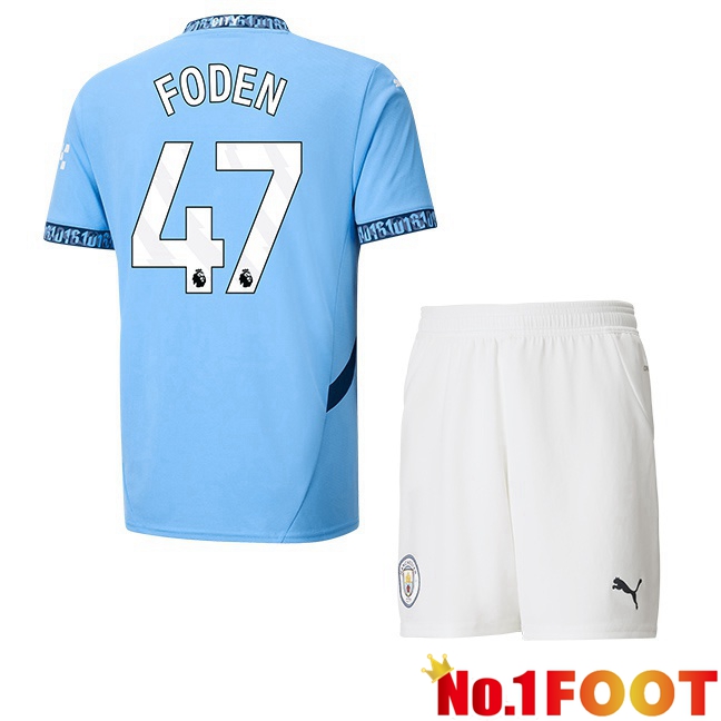 Manchester City (Phil Foden 47) Kids Home Soccer Jersey Blue 2024/2025