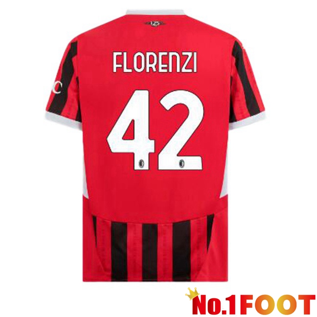 AC Milan (Florenzi 42) Home Soccer Jersey Red Black 2024/2025