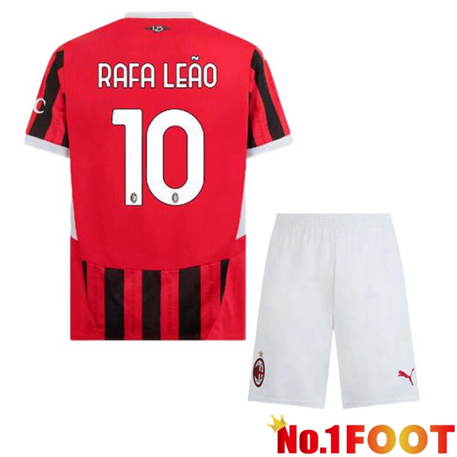 AC Milan (Rafa Leão 10) Kids Home Soccer Jersey Red Black 2024/2025