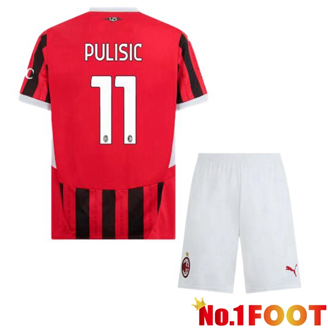 AC Milan (Pulisic 11) Kids Home Soccer Jersey Red Black 2024/2025