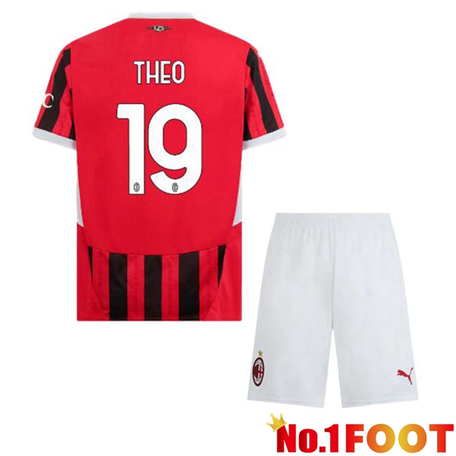 AC Milan (THEO 19) Kids Home Soccer Jersey Red Black 2024/2025