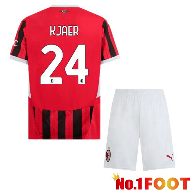 AC Milan (Kjaer 24) Kids Home Soccer Jersey Red Black 2024/2025