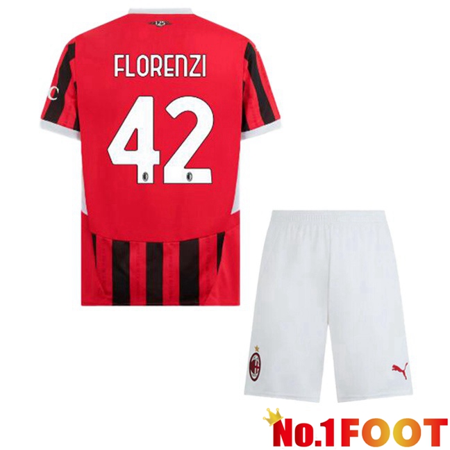 AC Milan (Florenzi 42) Kids Home Soccer Jersey Red Black 2024/2025