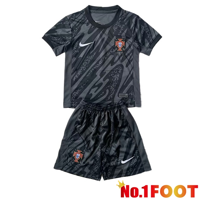 Portugal Kids Goalkeeper Soccer Jersey Black 2024/2025