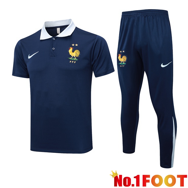 France Soccer Polo + Training Pants Blue Royal 2024/2025