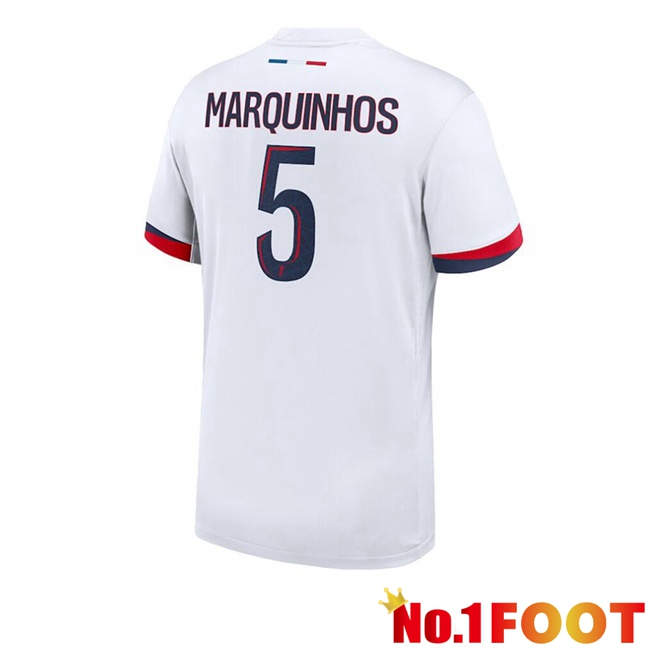 Paris PSG (Marquinhos 5) Away Soccer Jersey White 2024/2025