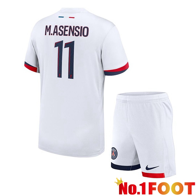 Paris PSG (M.Asensio 11) Kids Away Soccer Jersey White 2024/2025