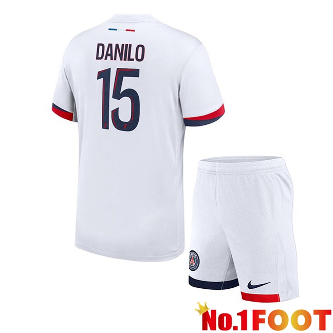 Paris PSG (Danilo 15) Kids Away Soccer Jersey White 2024/2025