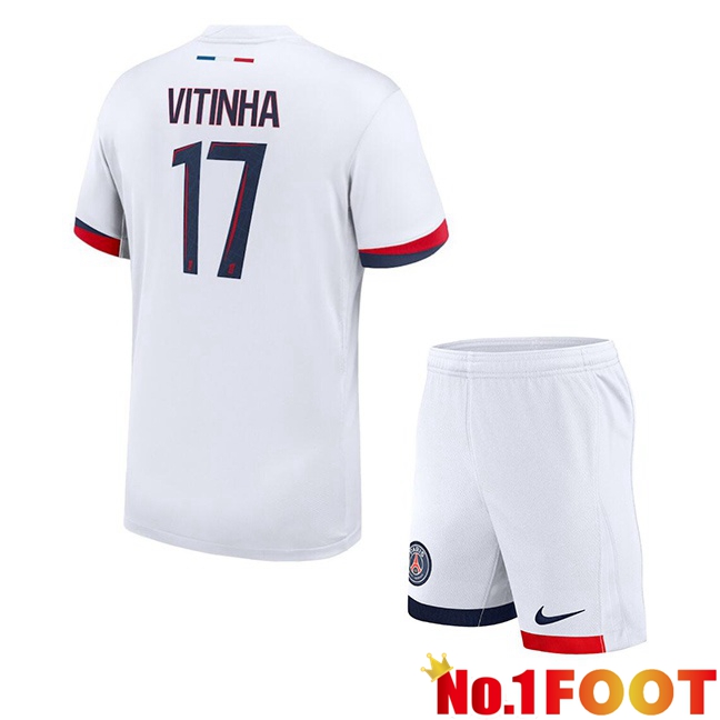 Paris PSG (Vitinha 17) Kids Away Soccer Jersey White 2024/2025