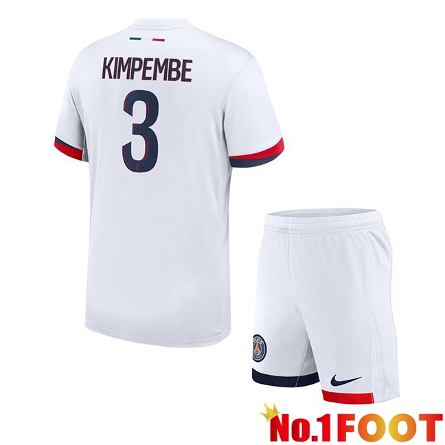 Paris PSG (Kimpembe 3) Kids Away Soccer Jersey White 2024/2025