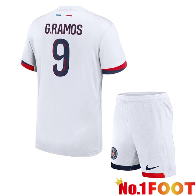 Paris PSG (G.Ramos 9) Kids Away Soccer Jersey White 2024/2025