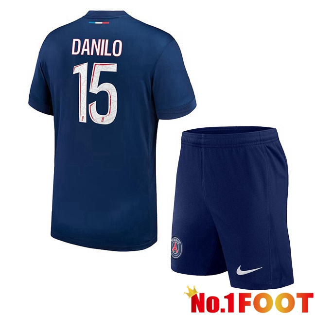 Paris PSG (Danilo 15) Kids Home Soccer Jersey Blue Royal 2024/2025