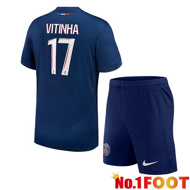 Paris PSG (Vitinha 17) Kids Home Soccer Jersey Blue Royal 2024/2025