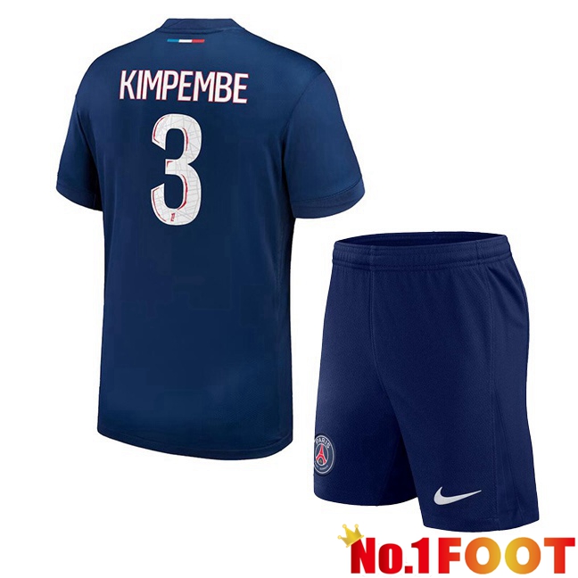 Paris PSG (Kimpembe 3) Kids Home Soccer Jersey Blue Royal 2024/2025