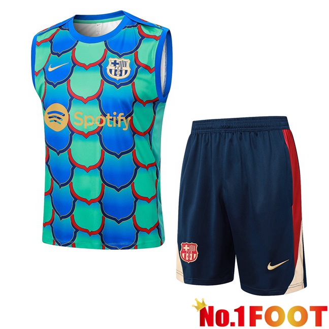 FC Barcelona Soccer Vest + Shorts Green Blue 2024/2025