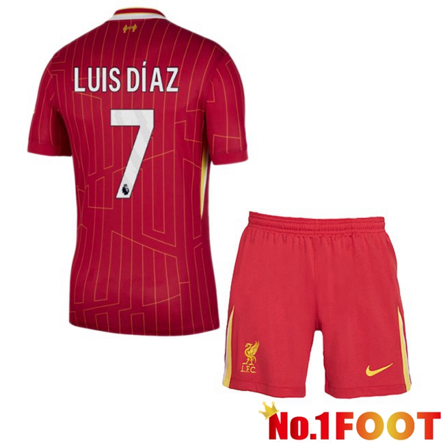 FC Liverpool (LUIS DÍAZ 7) Kids Home Soccer Jersey Red 2024/2025