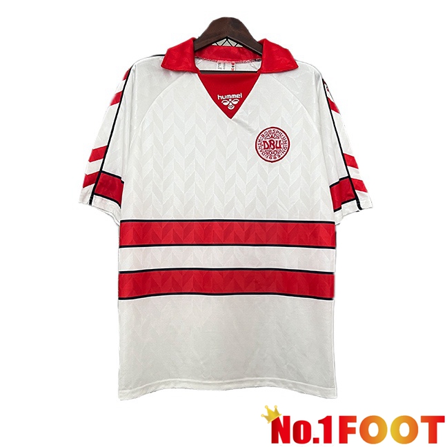 Denmark Retro Away Soccer Jersey White 1988