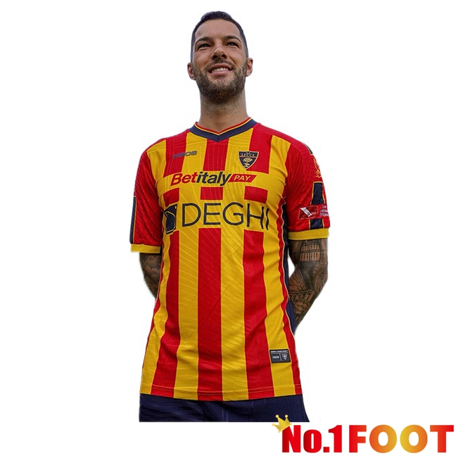 Lecce Home Soccer Jersey Red Yellow 2024/2025 - Click Image to Close