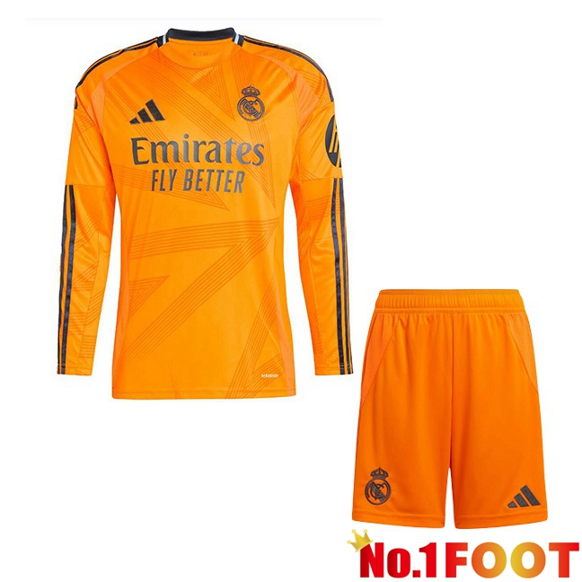 Real Madrid Kids Away Soccer Jersey Long sleeve Orange 2024/2025