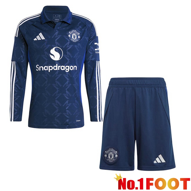 Manchester United Kids Away Soccer Jersey Long sleeve Blue 2024/2025