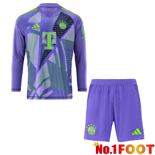 Bayern Munich Kids Goalkeeper Soccer Jersey Long sleeve Purple 2024/2025