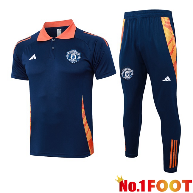 Manchester United Soccer Polo + Training Pants Blue Royal 2024/2025 - Click Image to Close