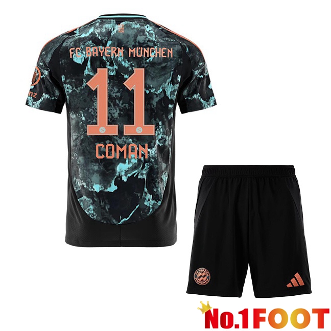 Bayern Munich (Coman 11) Kids Away Soccer Jersey Black 2024/2025