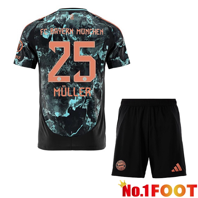 Bayern Munich (Müller 25) Kids Away Soccer Jersey Black 2024/2025