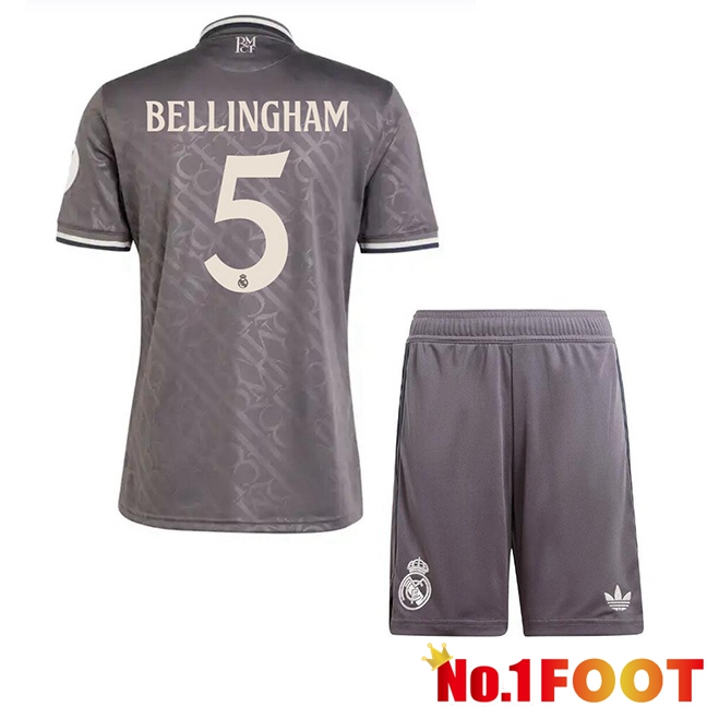 Real Madrid (Bellingham 5) Kids Third Soccer Jersey Grey 2024/2025