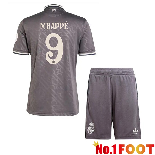 Real Madrid (Mbappé 9) Kids Third Soccer Jersey Grey 2024/2025