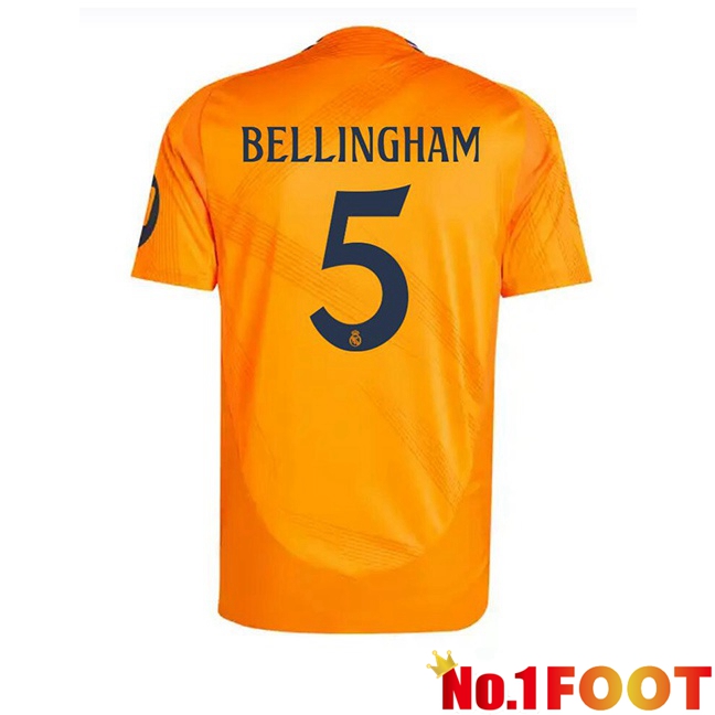 Real Madrid (Bellingham 5) Away Soccer Jersey Orange 2024/2025