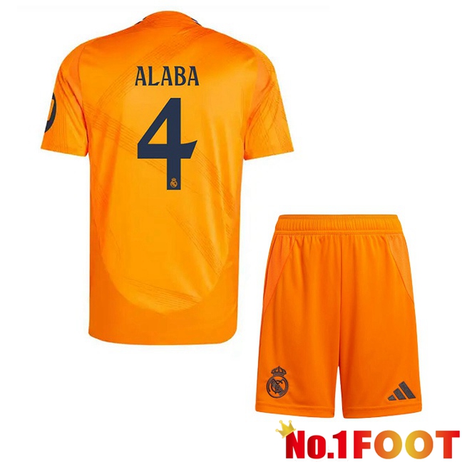 Real Madrid (Alaba 4) Kids Away Soccer Jersey Orange 2024/2025