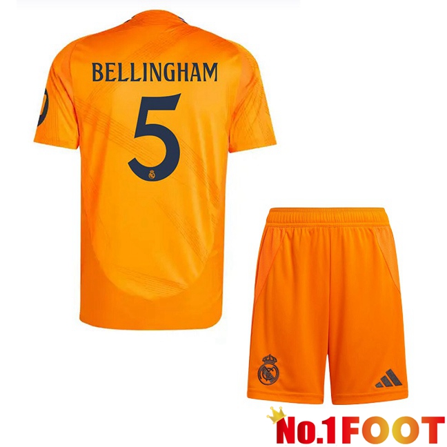 Real Madrid (Bellingham 5) Kids Away Soccer Jersey Orange 2024/2025