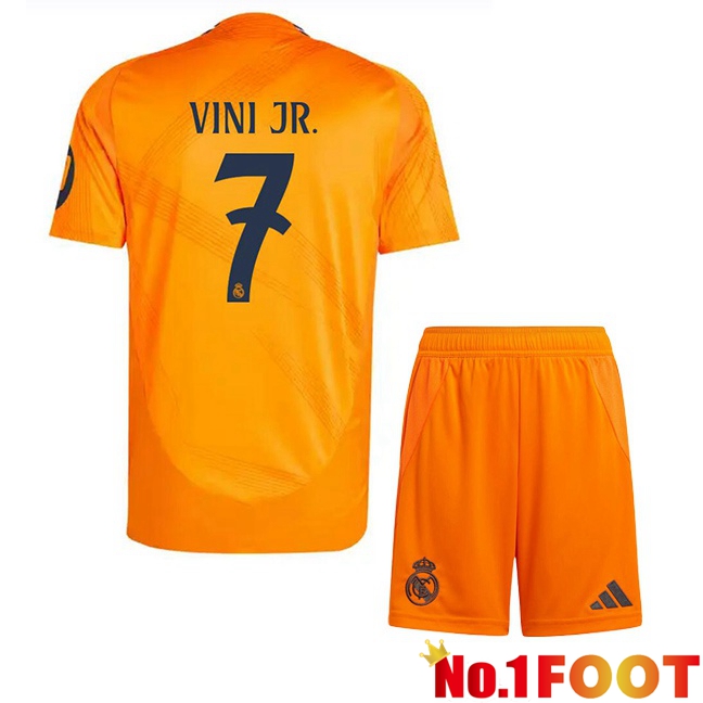 Real Madrid (Vini Jr. 7) Kids Away Soccer Jersey Orange 2024/2025