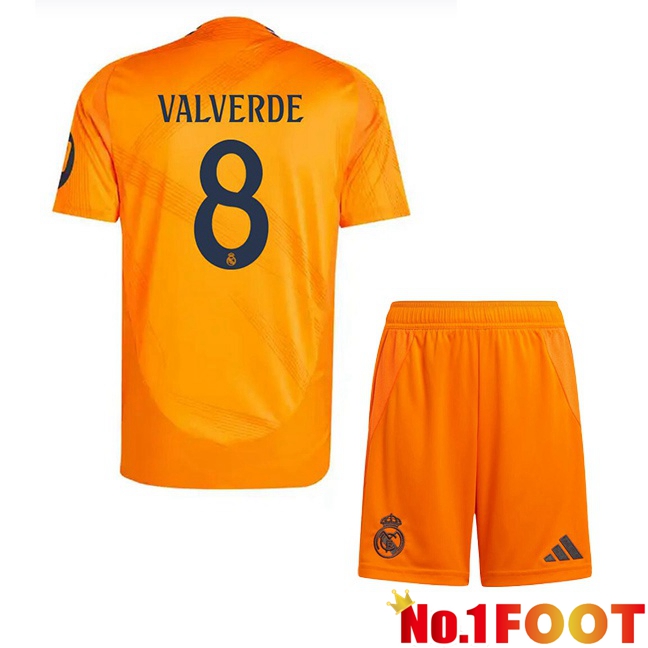 Real Madrid (Kroos 8) Kids Away Soccer Jersey Orange 2024/2025