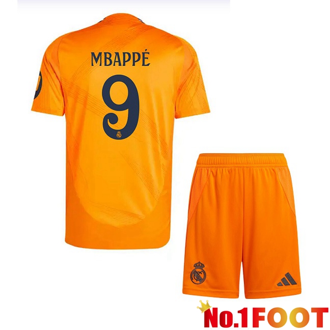 Real Madrid (Mbappé 9) Kids Away Soccer Jersey Orange 2024/2025