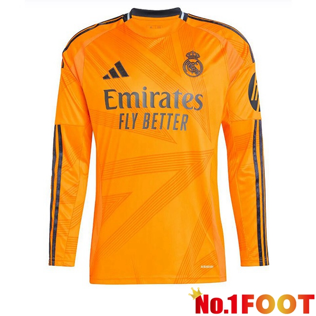 Real Madrid Away Soccer Jersey Long sleeve Orange 2024/2025