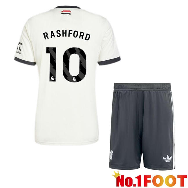 Manchester United (Rashford 10) Kids Third Soccer Jersey White 2024/2025