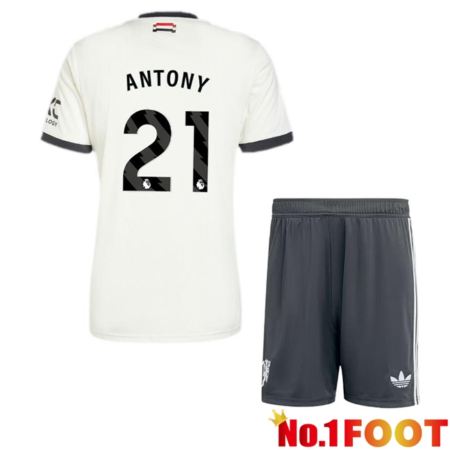 Manchester United (Antony 21) Kids Third Soccer Jersey White 2024/2025