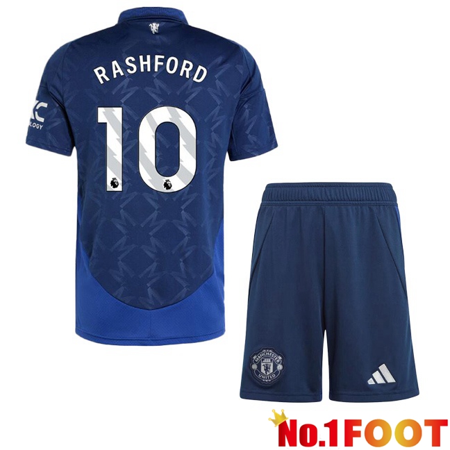 Manchester United (Rashford 10) Kids Away Soccer Jersey Blue 2024/2025