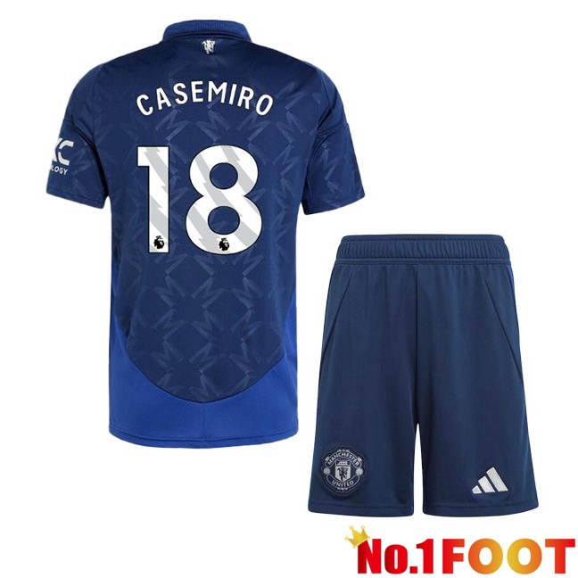 Manchester United (Casemiro 18) Kids Away Soccer Jersey Blue 2024/2025