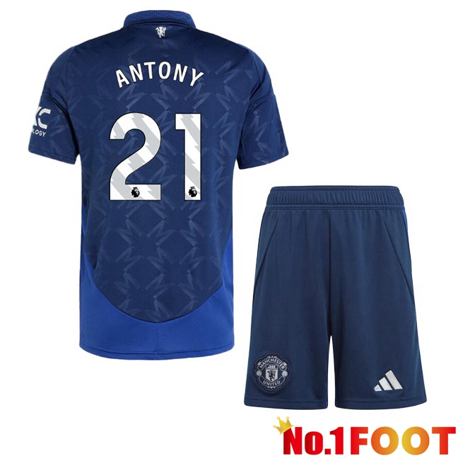 Manchester United (Antony 21) Kids Away Soccer Jersey Blue 2024/2025