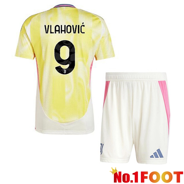 Juventus (VLAHOVIĆ 9) Kids Away Soccer Jersey Yellow 2024/2025