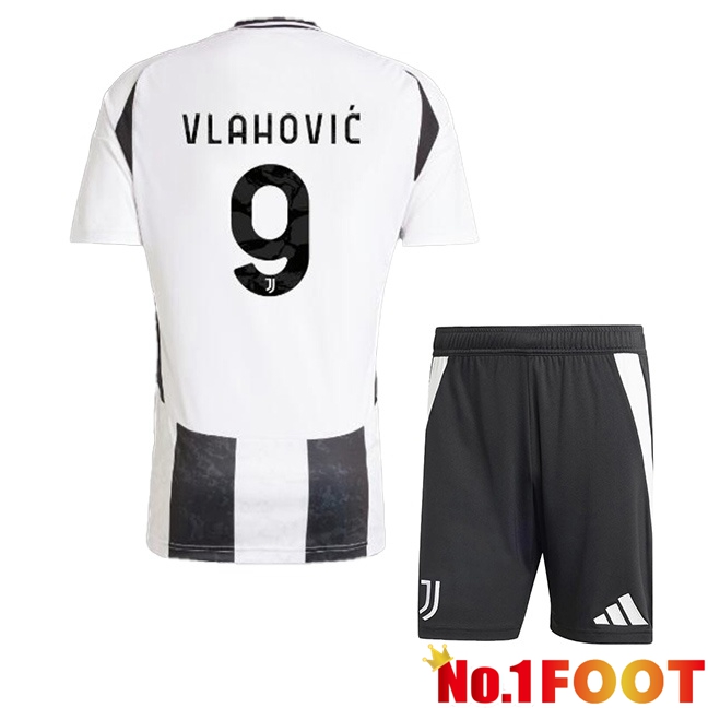 Juventus (VLAHOVIĆ 9) Kids Home Soccer Jersey Black White 2024/2025