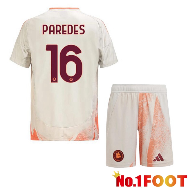 AS Rome (PAREDES 16) Kids Away Soccer Jersey White 2024/2025