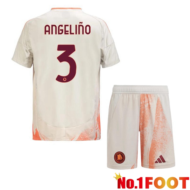 AS Rome (ANGELIÑO 3) Kids Away Soccer Jersey White 2024/2025