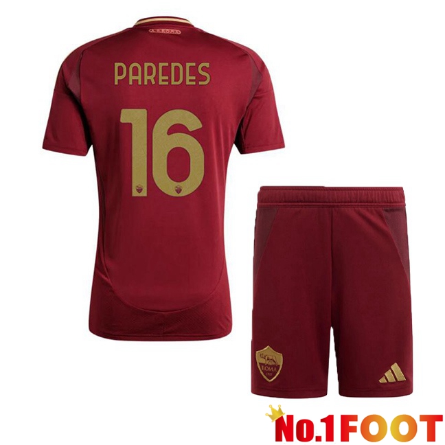 AS Rome (PAREDES 16) Kids Home Soccer Jersey Red 2024/2025