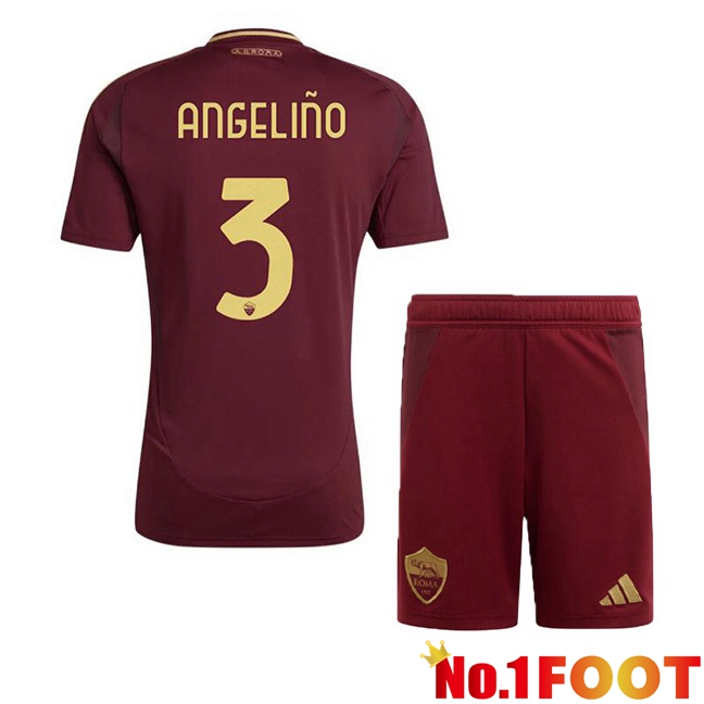 AS Rome (ANGELIÑO 3) Kids Home Soccer Jersey Red 2024/2025